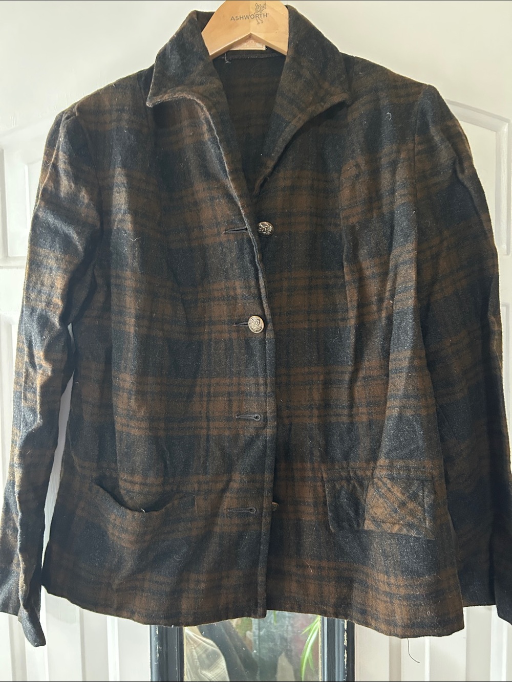Pendleton Black and Brown Plaid Wool Blazer